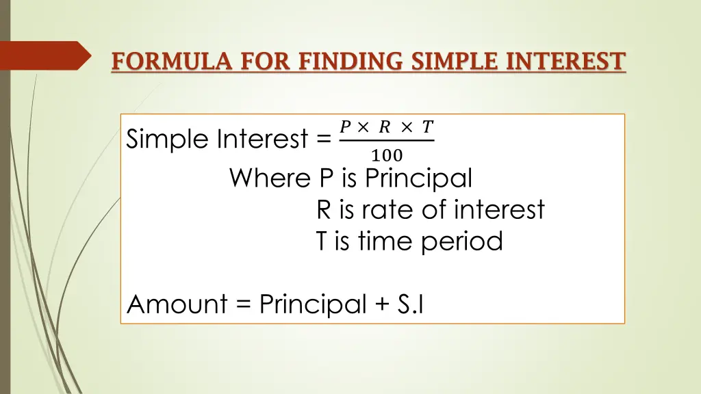 formula for finding simple interest