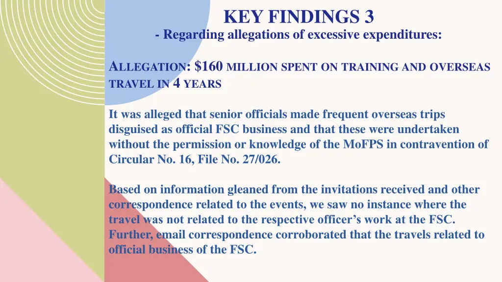 key findings 3 regarding allegations of excessive