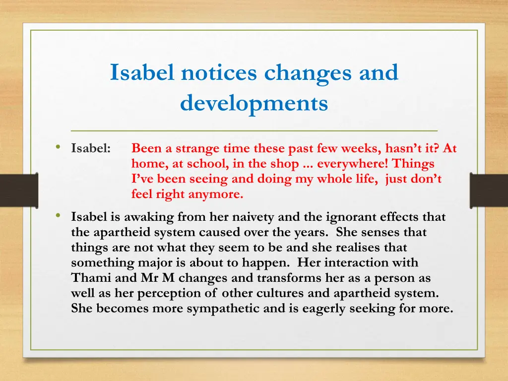 isabel notices changes and developments