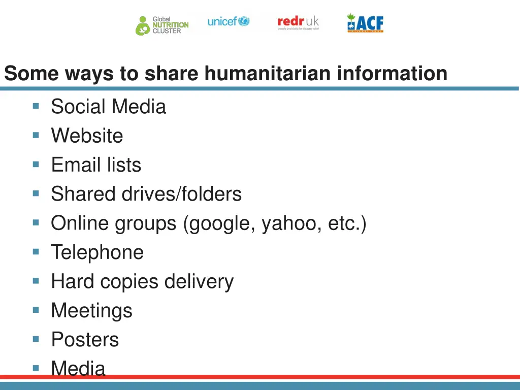 some ways to share humanitarian information