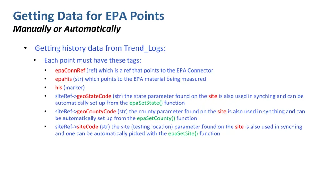 getting data for epa points manually