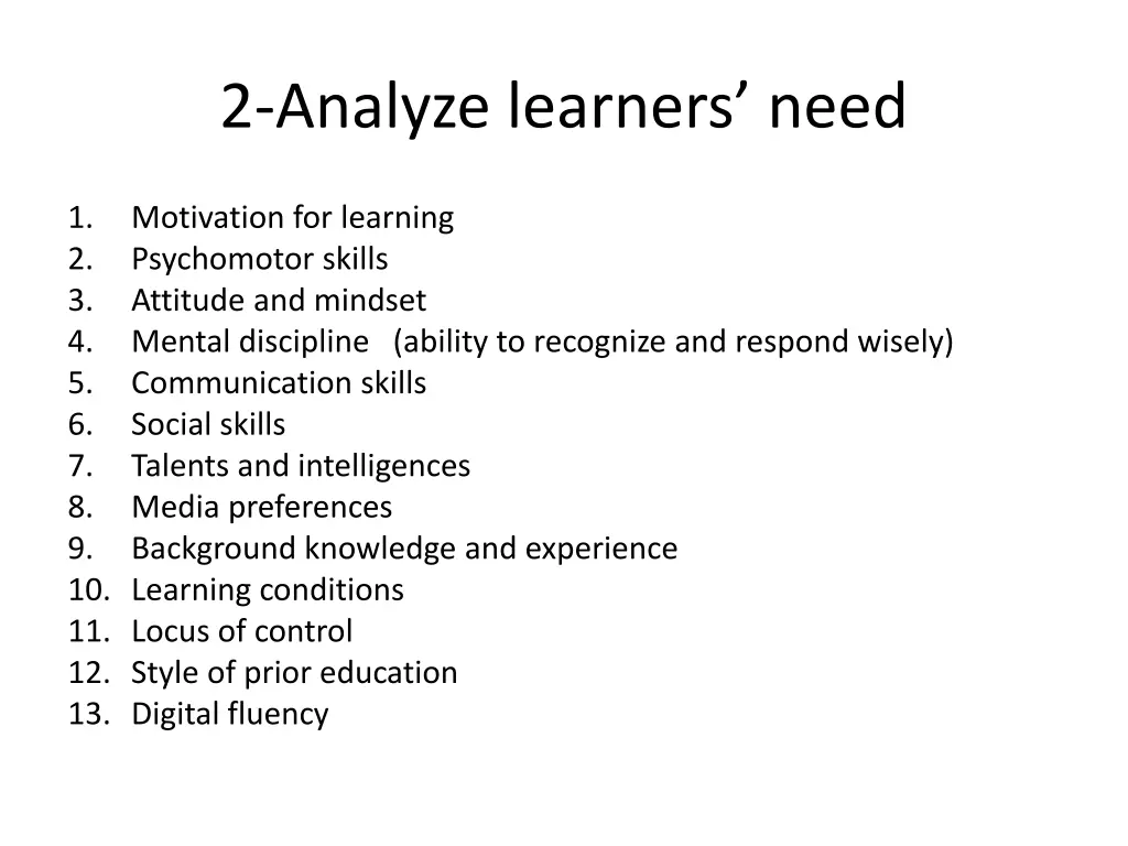 2 analyze learners need