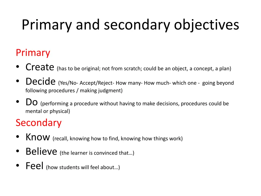 primary and secondary objectives