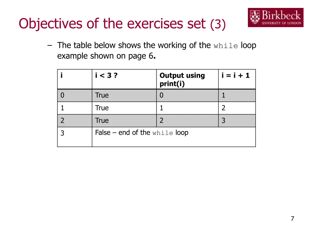 objectives of the exercises set 3