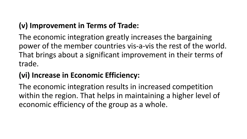 v improvement in terms of trade the economic