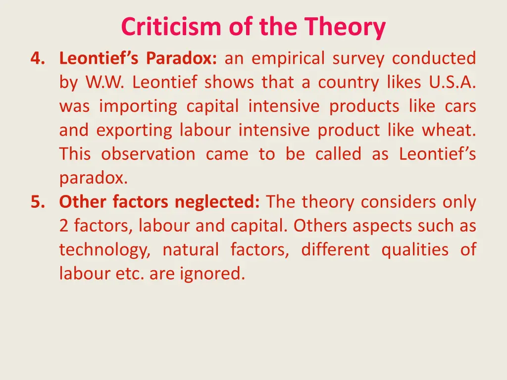 criticism of the theory 4 leontief s paradox