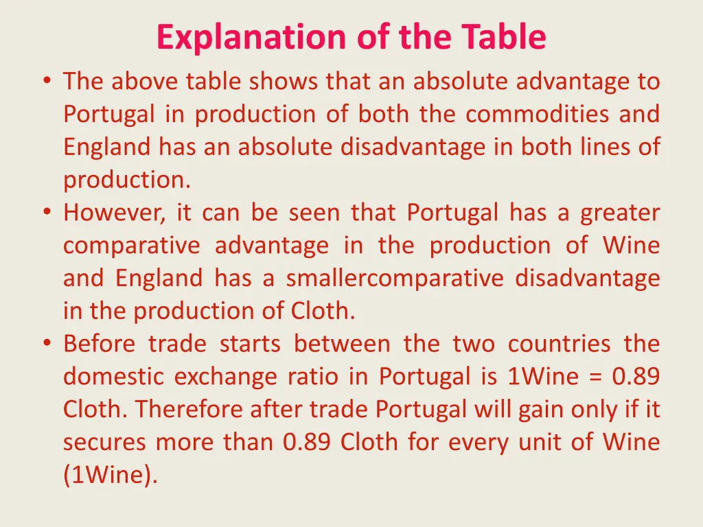 explanation of the table the above table shows