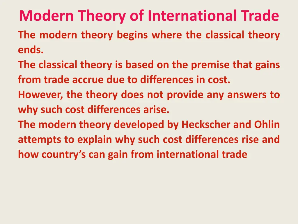 modern theory of international trade the modern