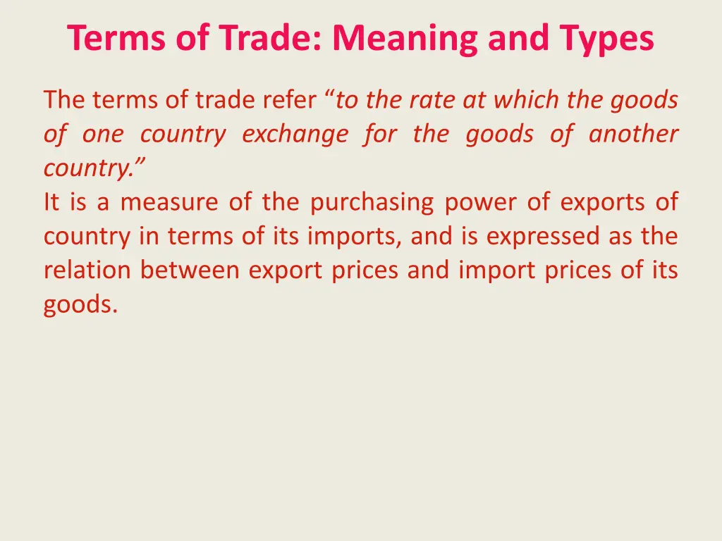 terms of trade meaning and types