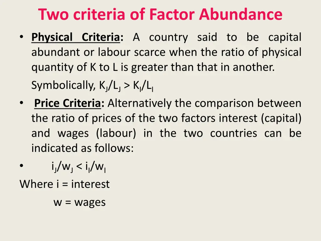 two criteria of factor abundance physical