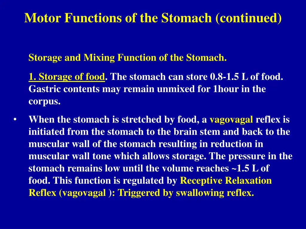 motor functions of the stomach continued