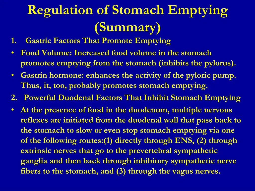 regulation of stomach emptying summary gastric