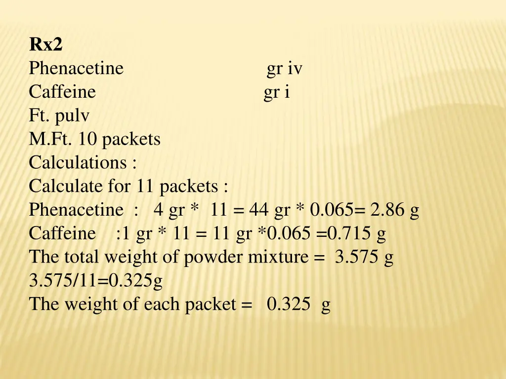 rx2 phenacetine caffeine gr i ft pulv