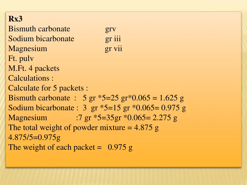 rx3 bismuth carbonate grv sodium bicarbonate