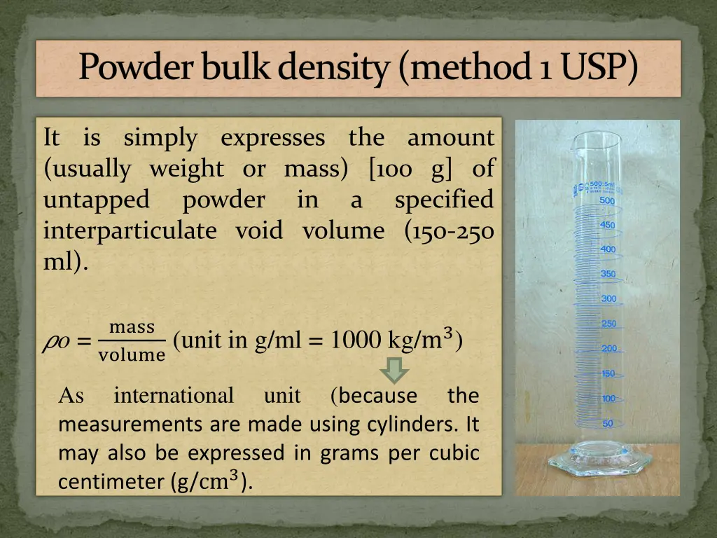 powder bulk density method 1 usp