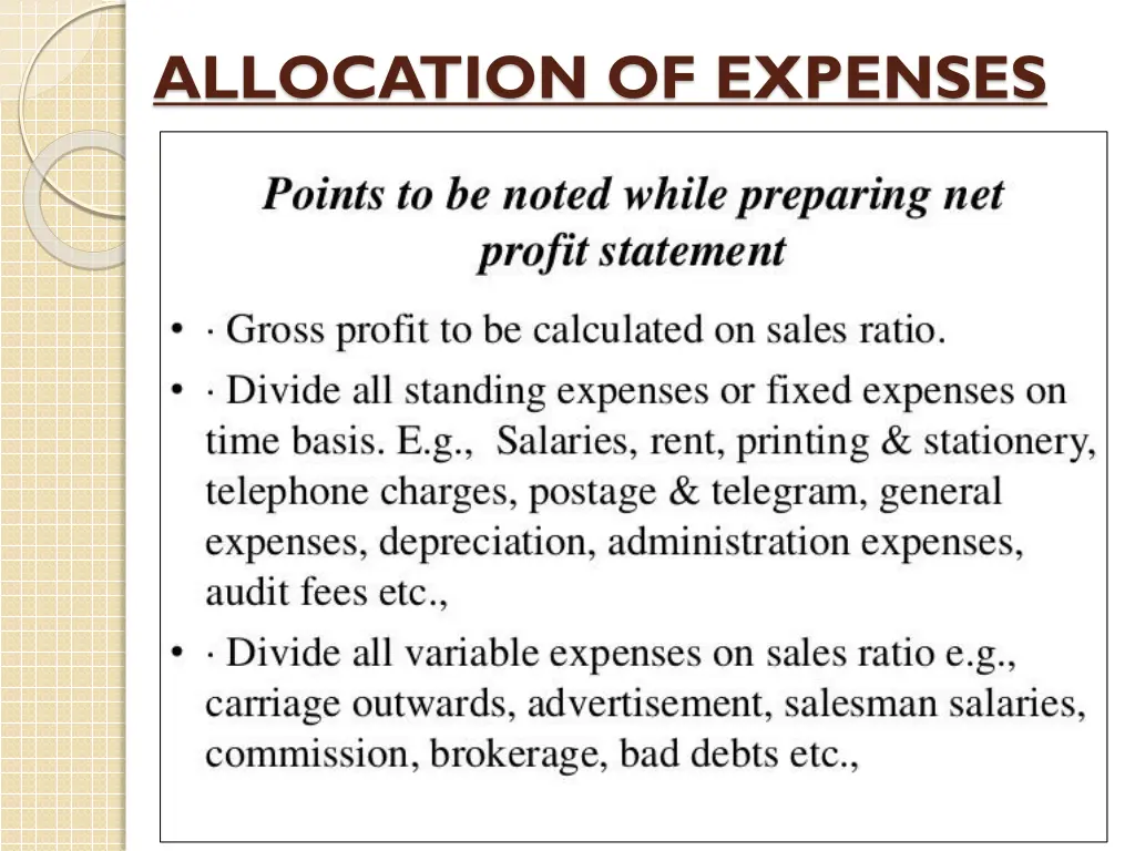 allocation of expenses