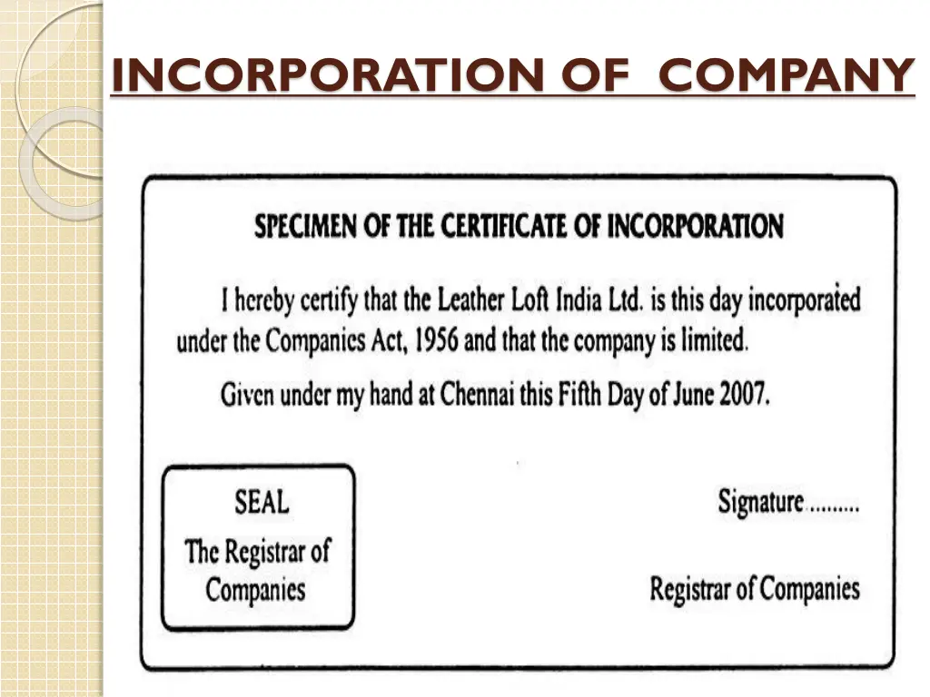 incorporation of company