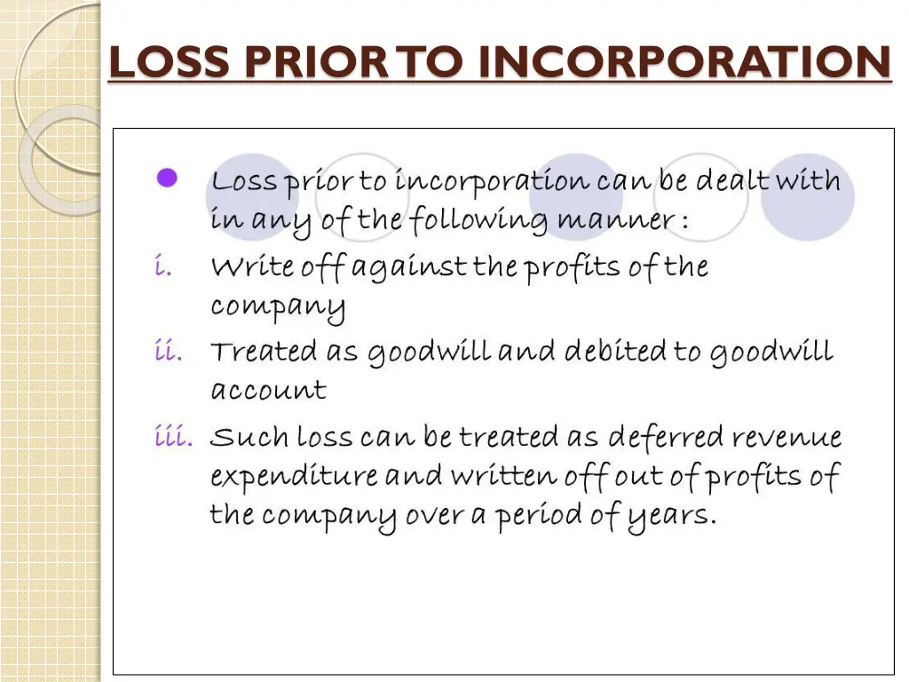 loss prior to incorporation