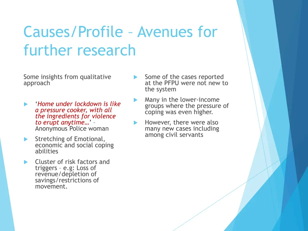 causes profile avenues for further research