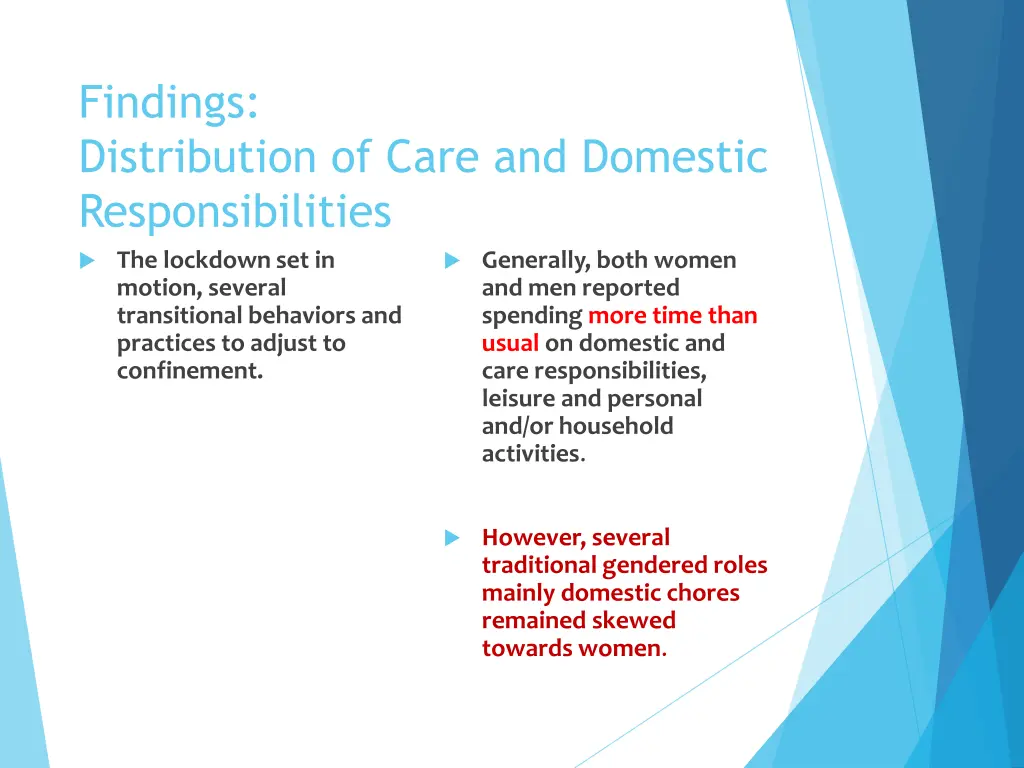 findings distribution of care and domestic