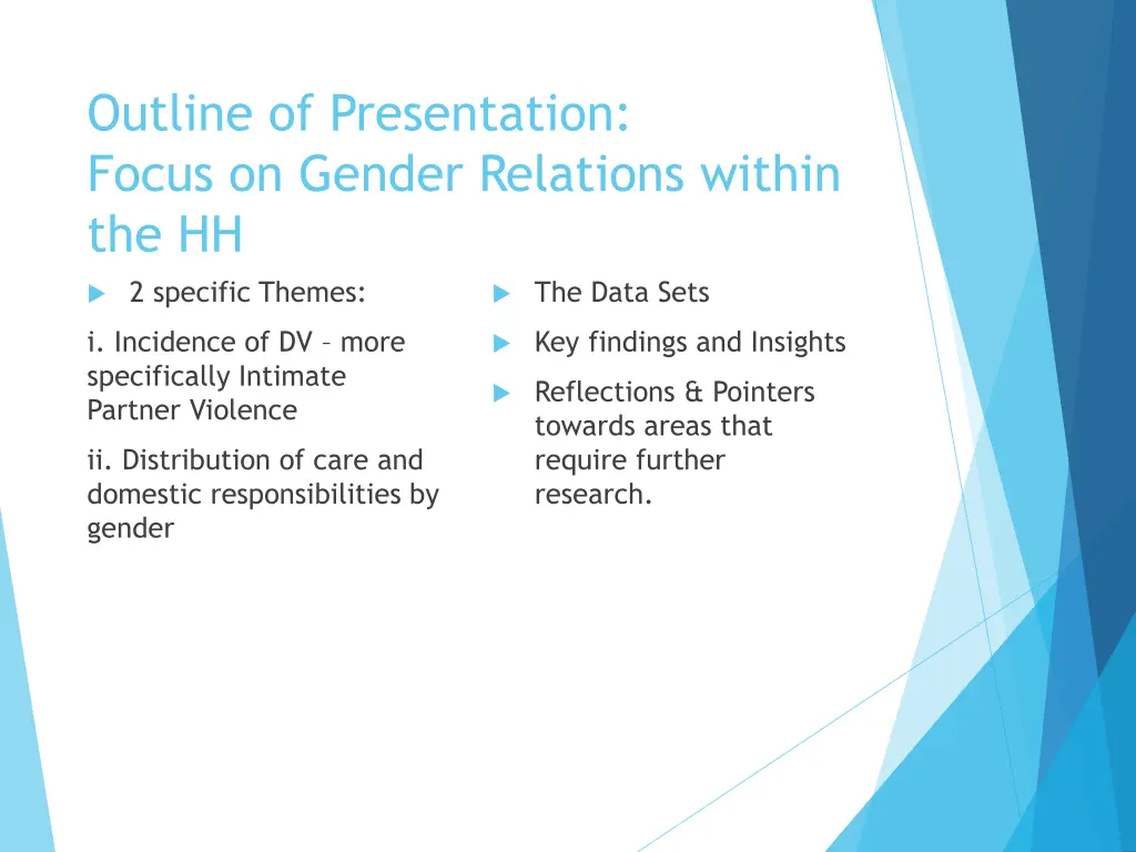 outline of presentation focus on gender relations