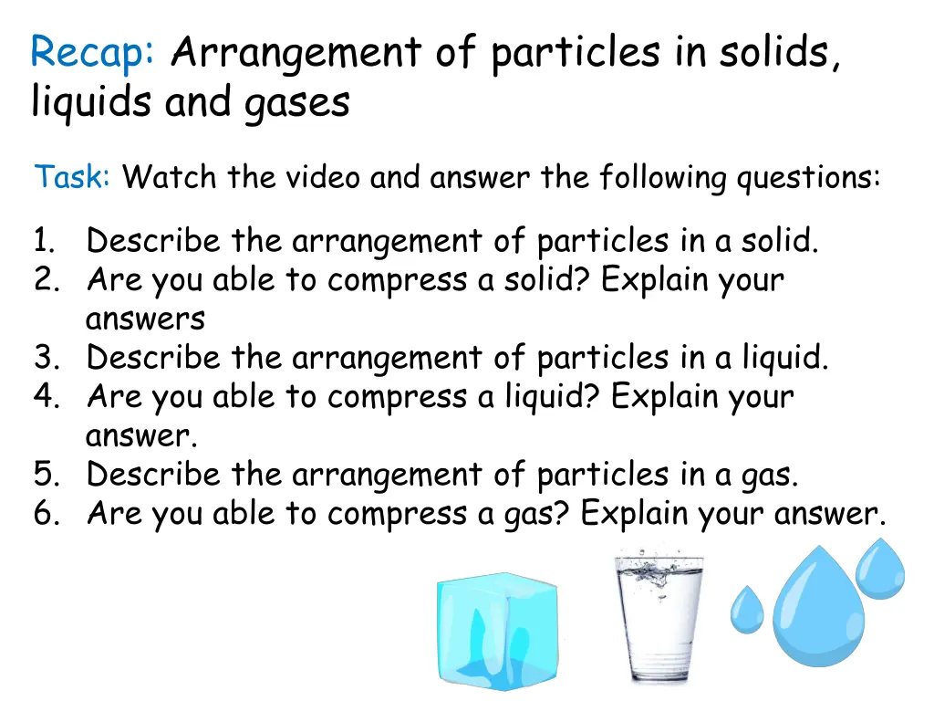 recap arrangement of particles in solids liquids