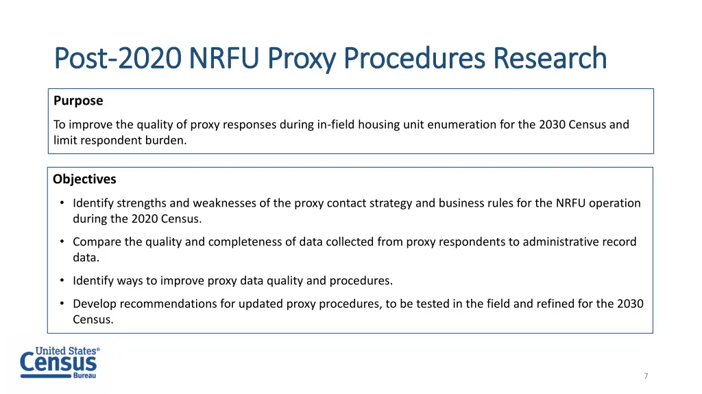 post post 2020 nrfu proxy procedures research