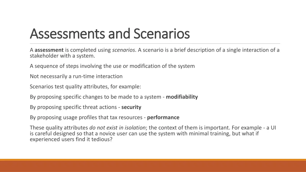 assessments and scenarios assessments