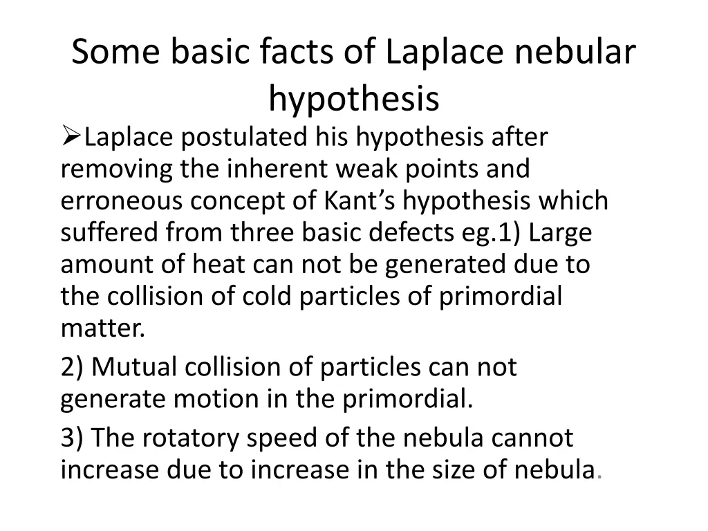 some basic facts of laplace nebular hypothesis