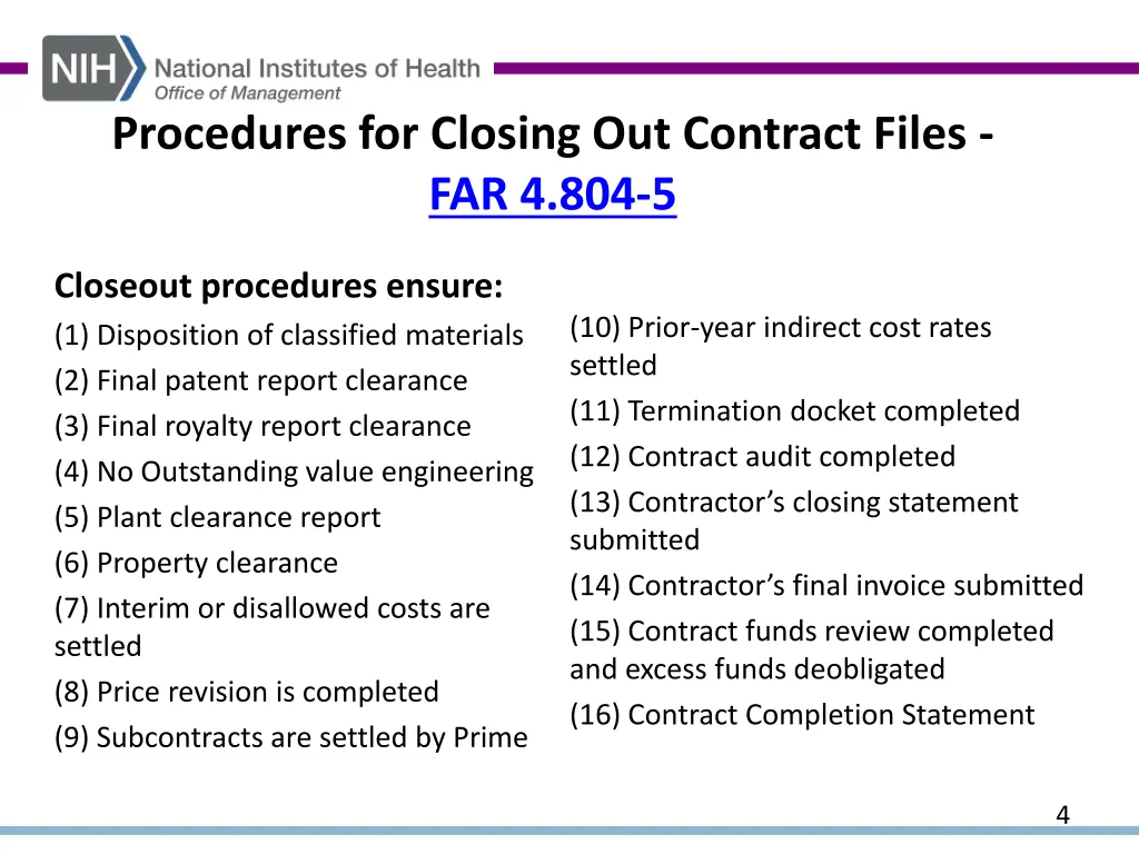 procedures for closing out contract files