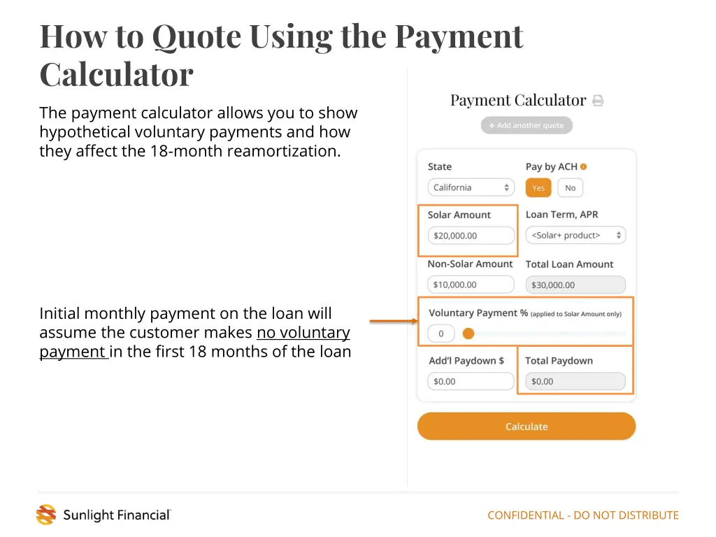 how to quote using the payment calculator