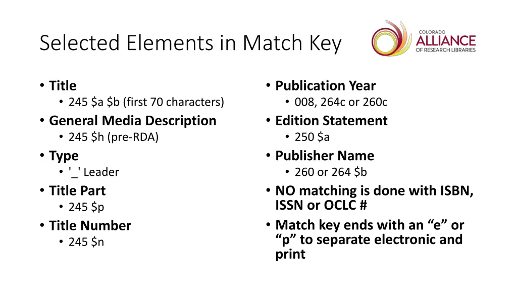 selected elements in match key