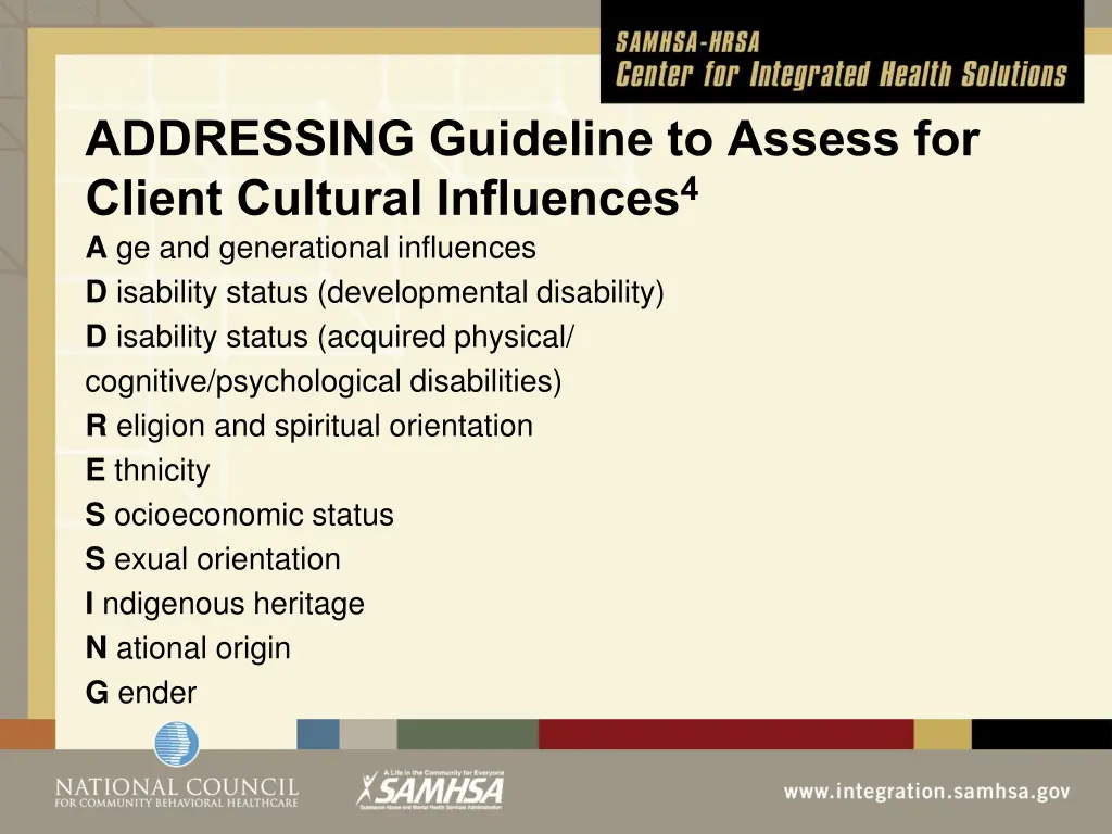 addressing guideline to assess for client