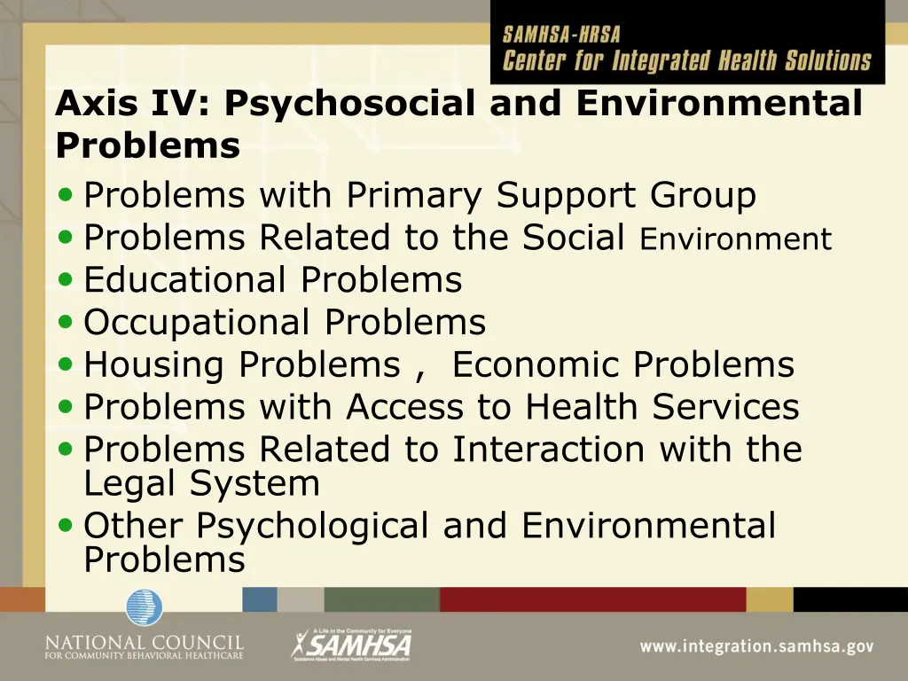 axis iv psychosocial and environmental problems