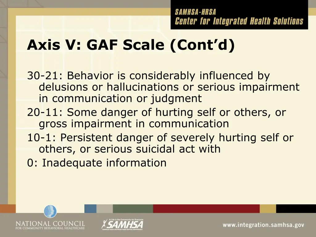 axis v gaf scale cont d