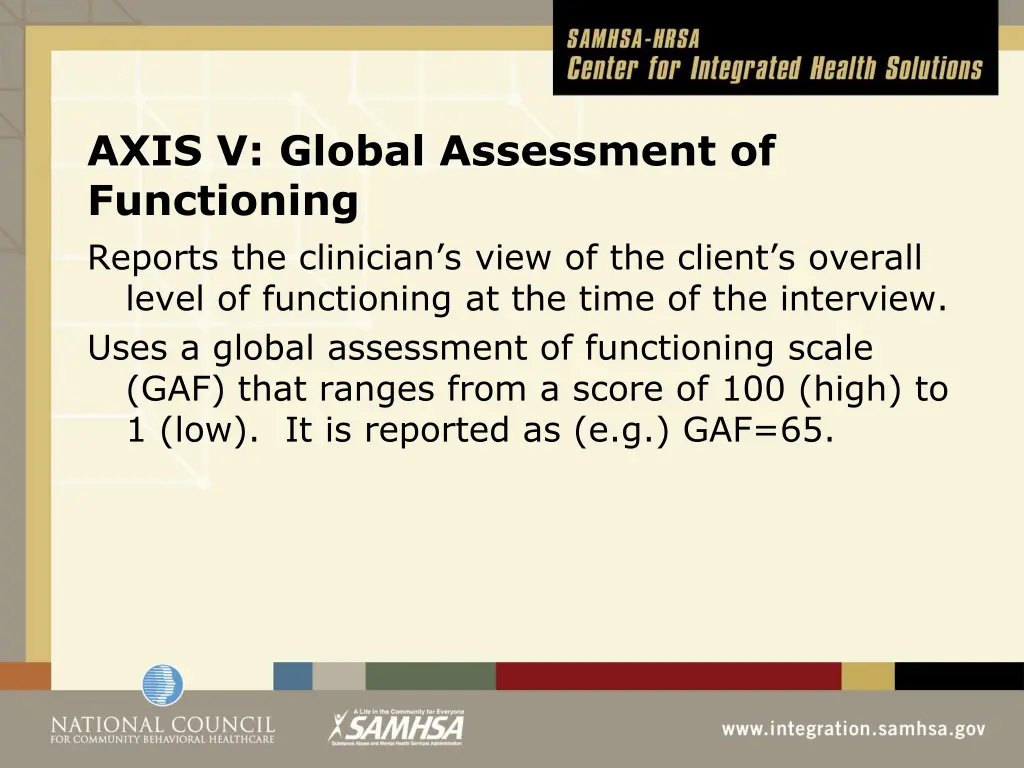 axis v global assessment of functioning