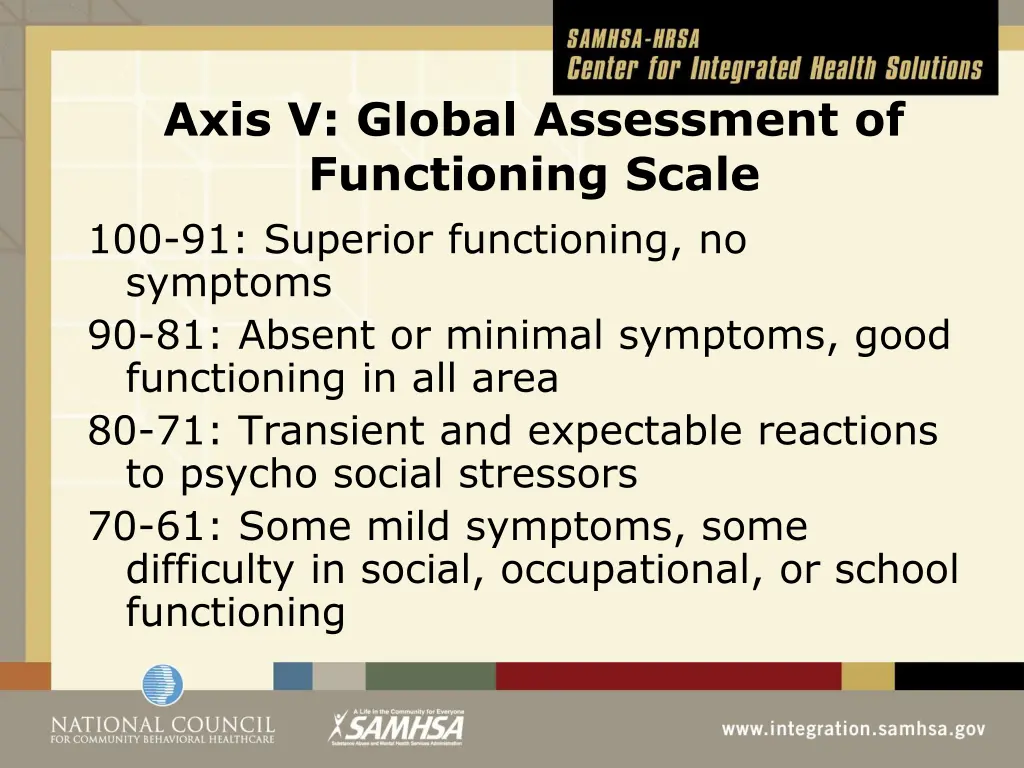 axis v global assessment of functioning scale