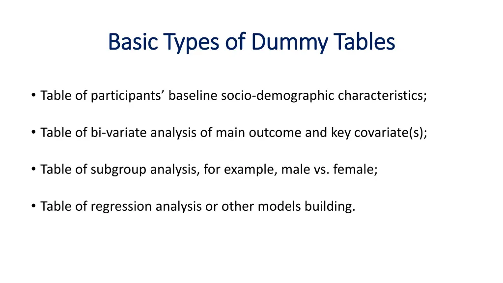 basic types of dummy tables basic types of dummy