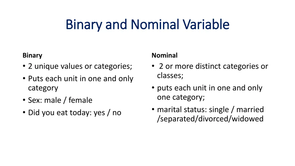 binary and nominal variable binary and nominal