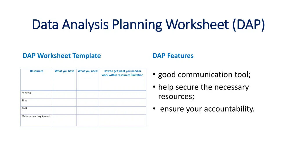 data analysis planning worksheet dap data