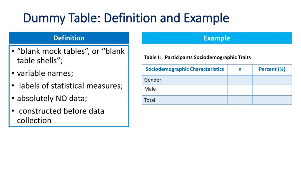 dummy table definition and example dummy table