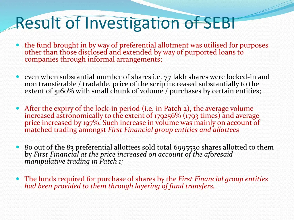 result of investigation of sebi