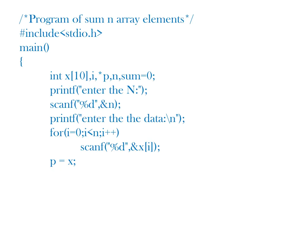 program of sum n array elements include stdio