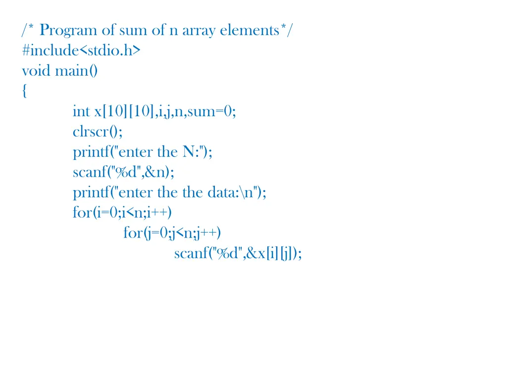 program of sum of n array elements include stdio