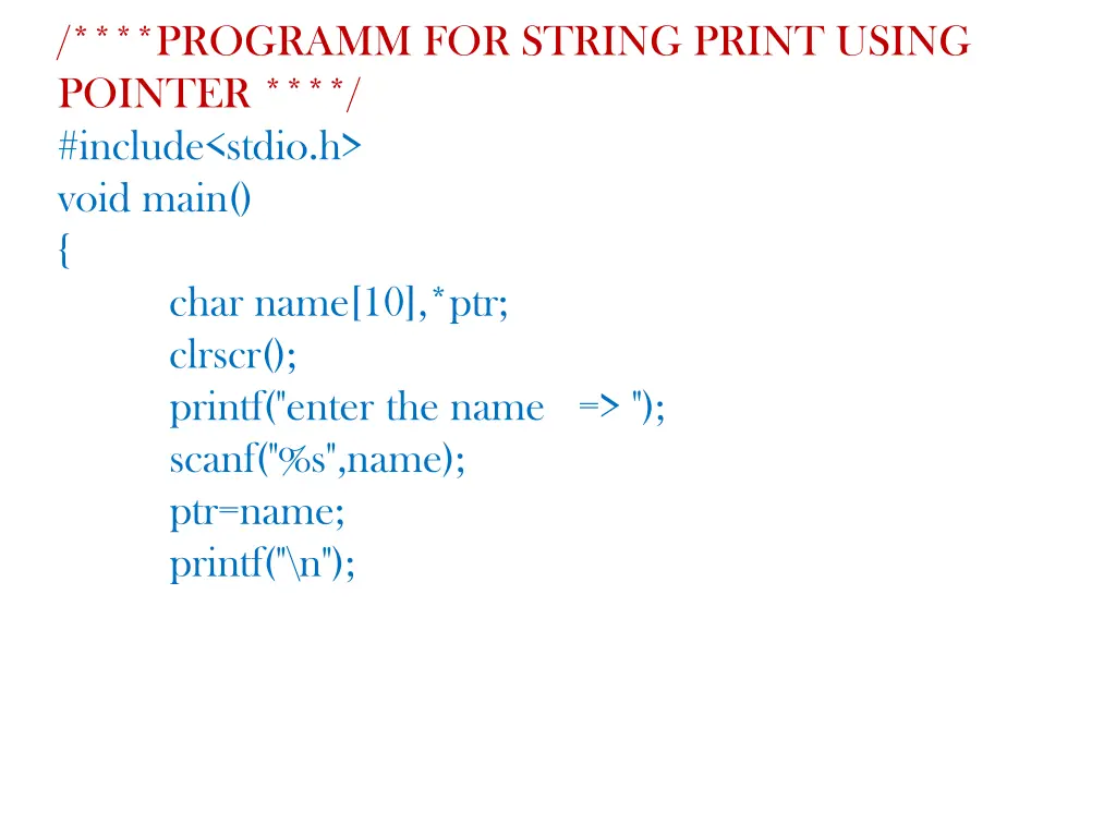 programm for string print using pointer include