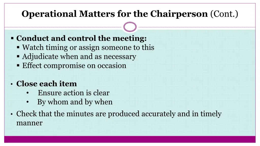 operational matters for the chairperson cont 1