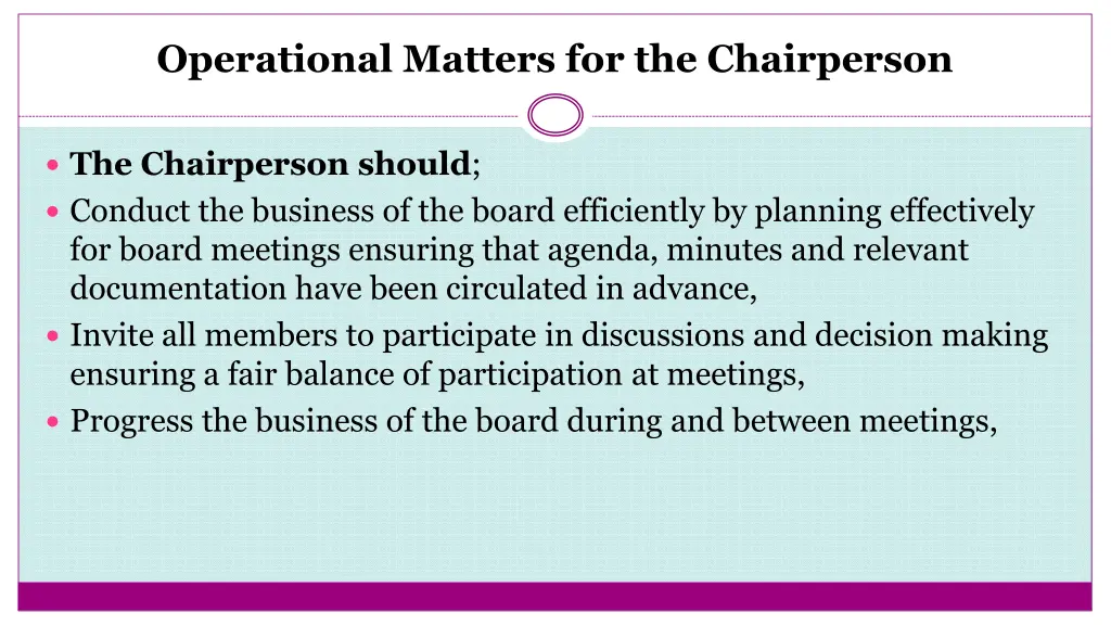 operational matters for the chairperson