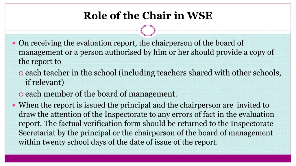 role of the chair in wse 1