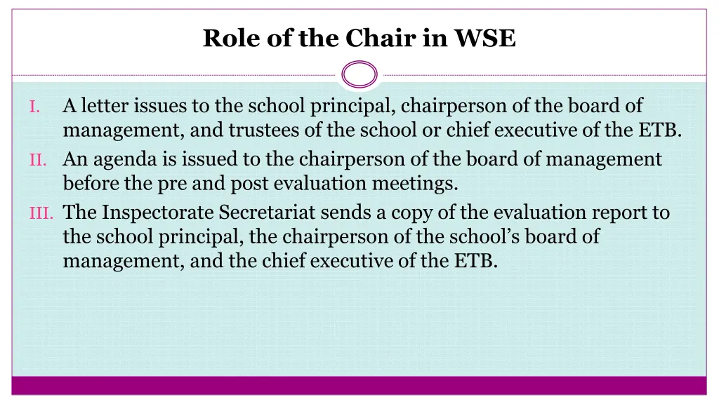 role of the chair in wse