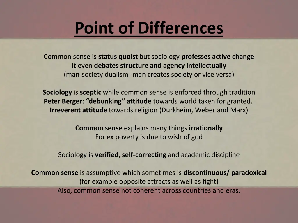 point of differences